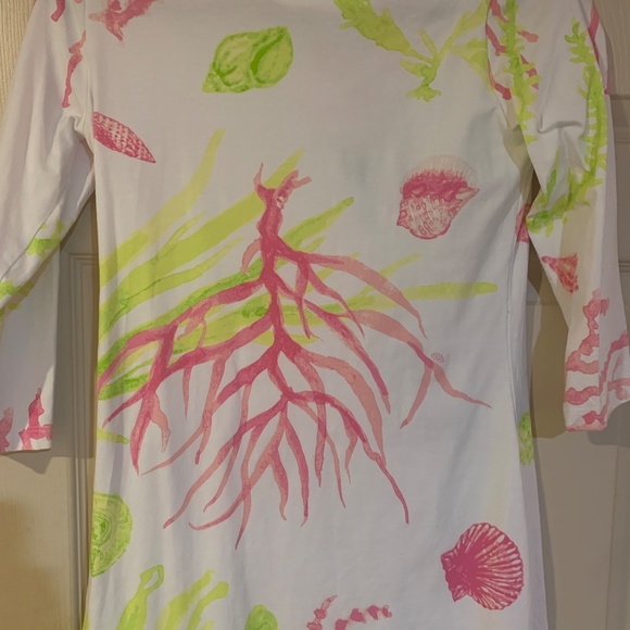 Ana Clare White/Pink/Green Print 3/4 Sleeve Dress Sz S - Picture 2 of 5